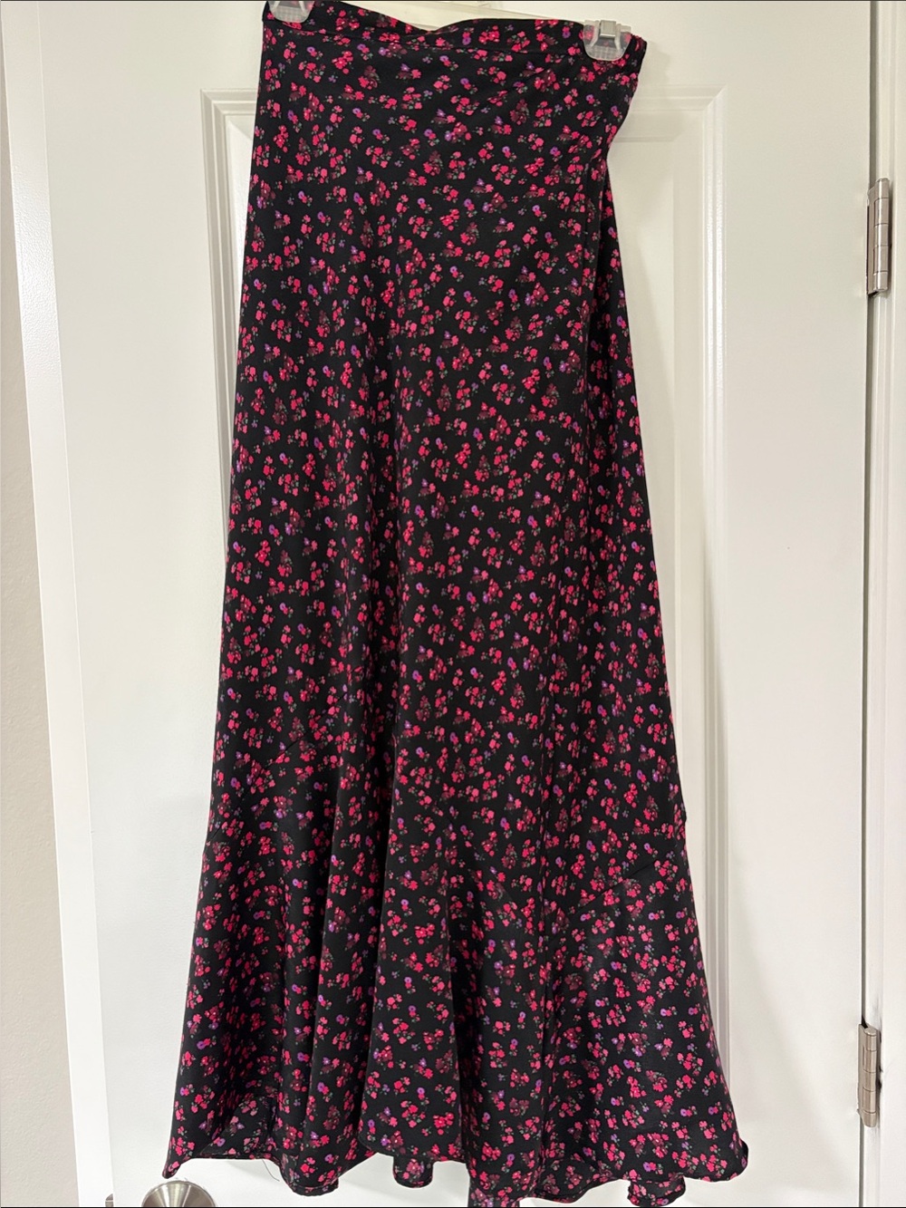 Topshop Black Maxi Skirt with Pink Floral Pattern